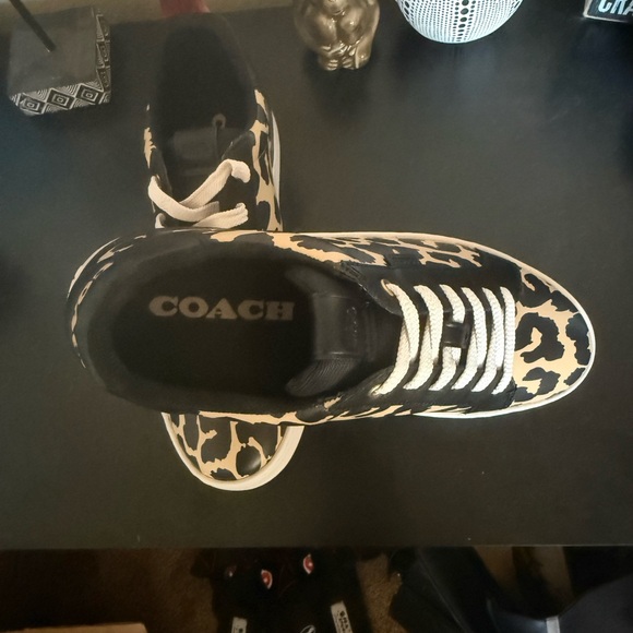 Coach Shoes - Coach Black and Tan Leather Leopard Sneakers